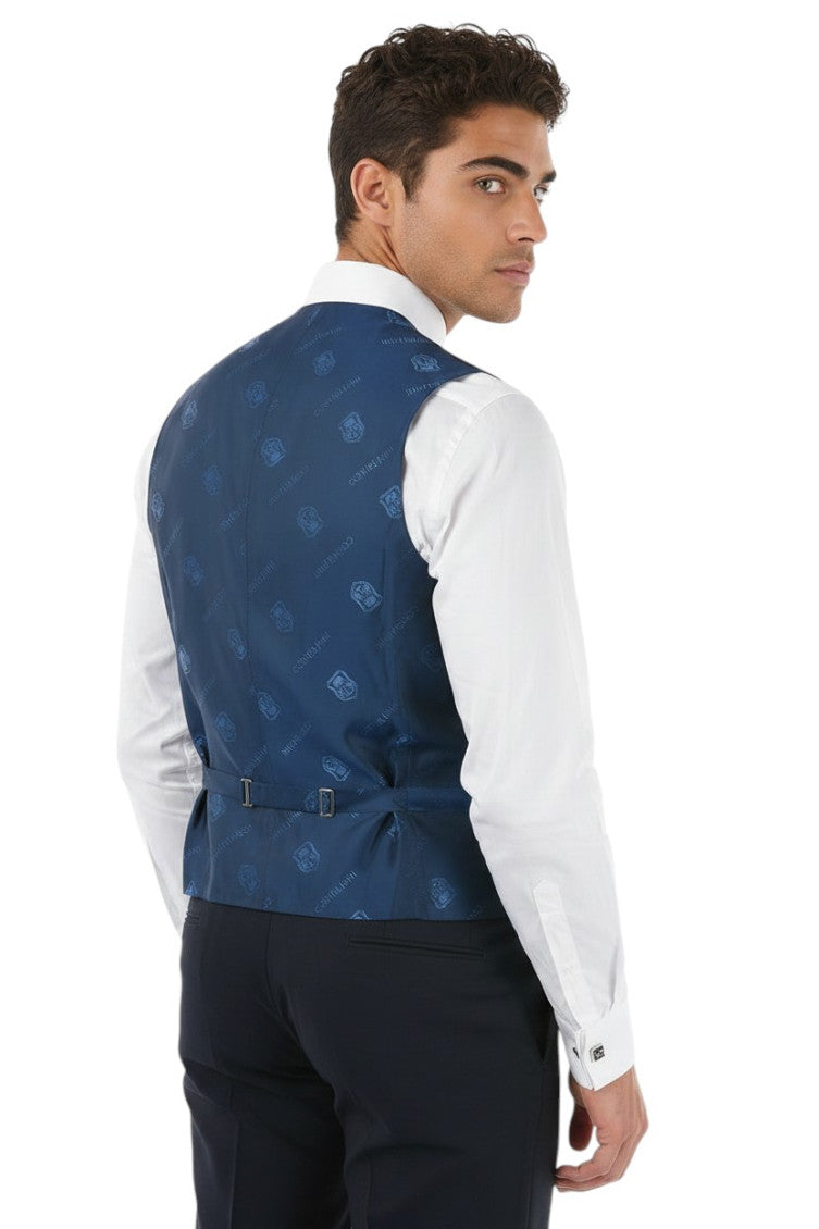 Blue Textured Waistcoat 2