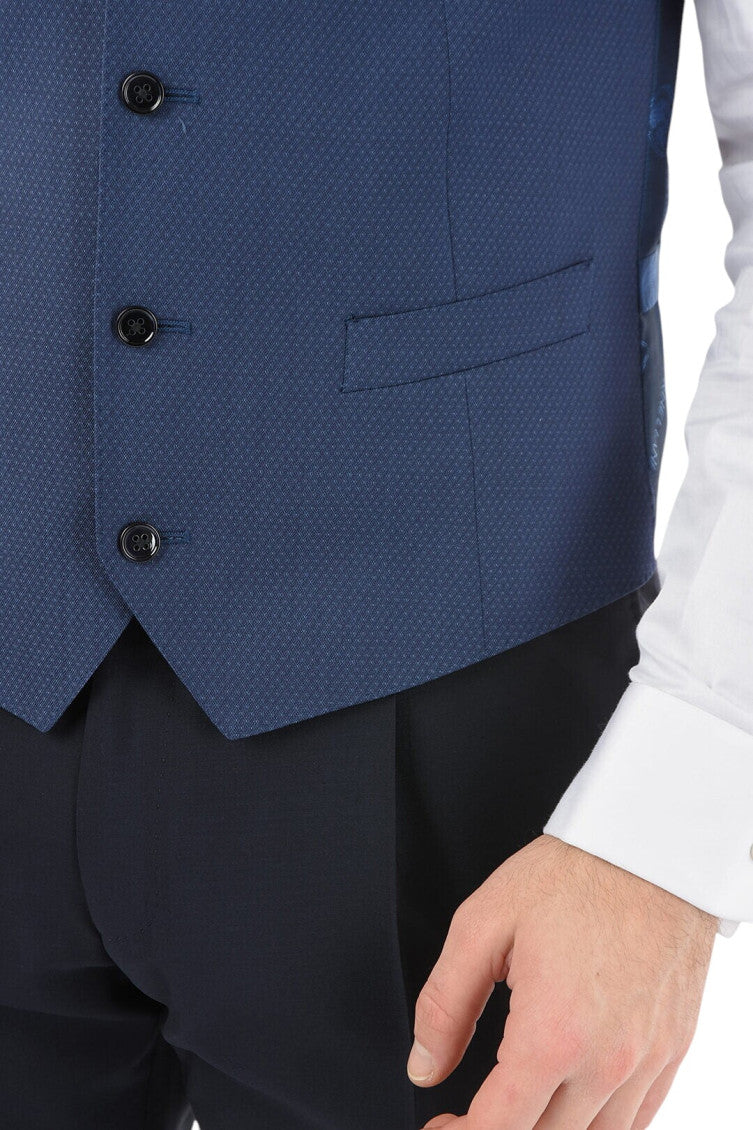 Blue Textured Waistcoat 3