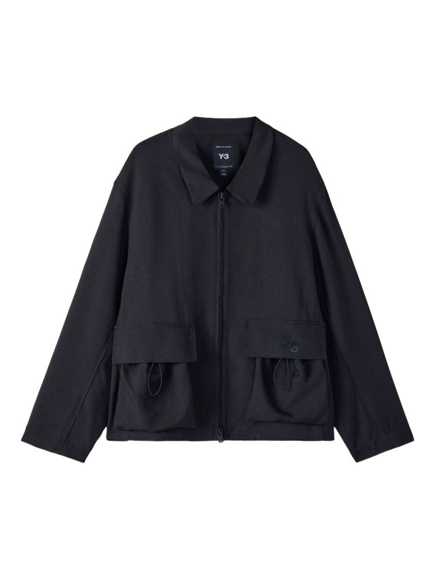 Black Solid Shirt Collar Jacket 1