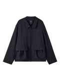 Black Solid Shirt Collar Jacket 1