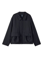 Black Solid Shirt Collar Jacket 1