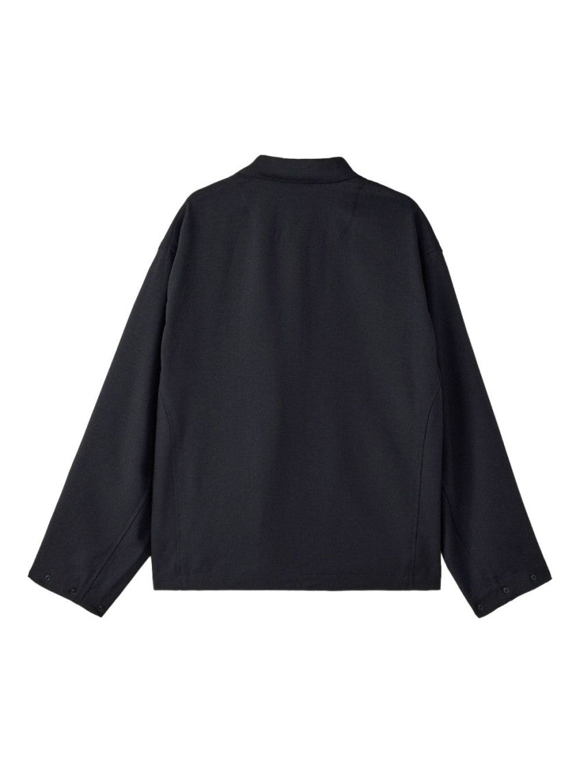 Black Solid Shirt Collar Jacket 2