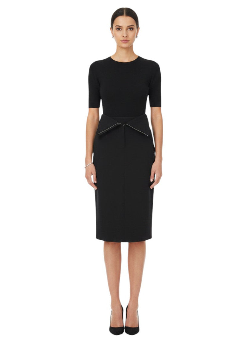 Black Solid Knee Length Skirt 1