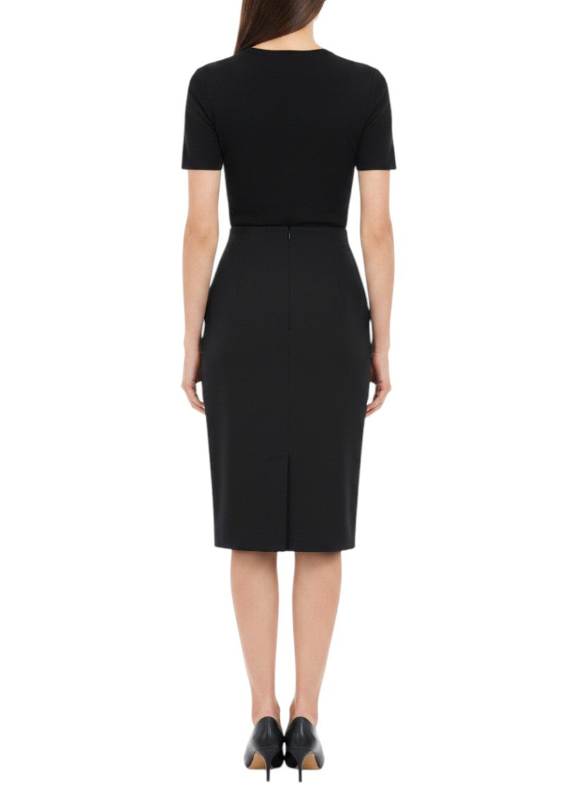 Black Solid Knee Length Skirt 2