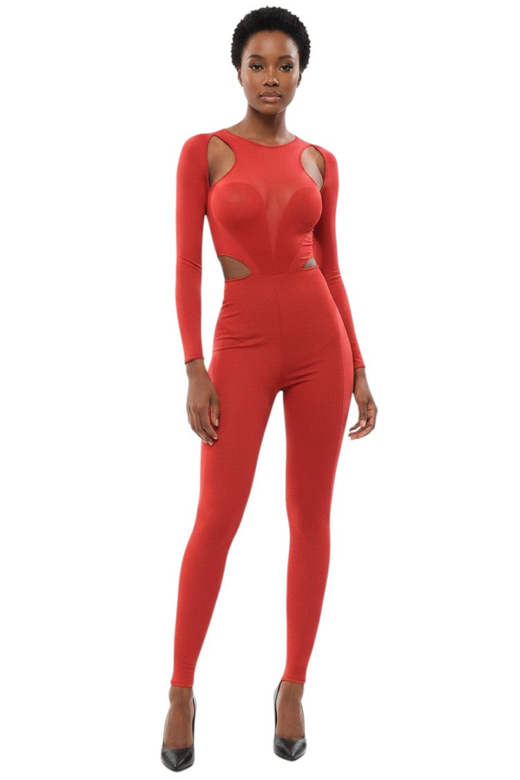 Red Round Neck Full Length Dress 1