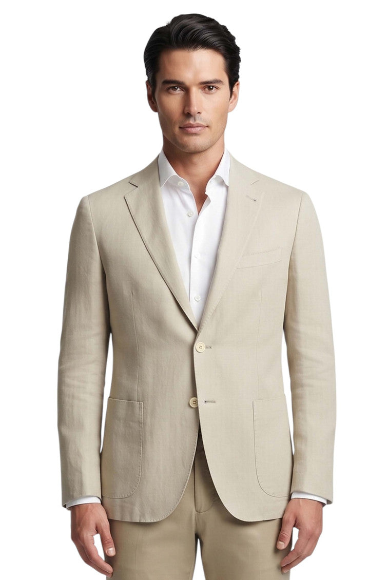 Beige Notched Lapel Blazer 1