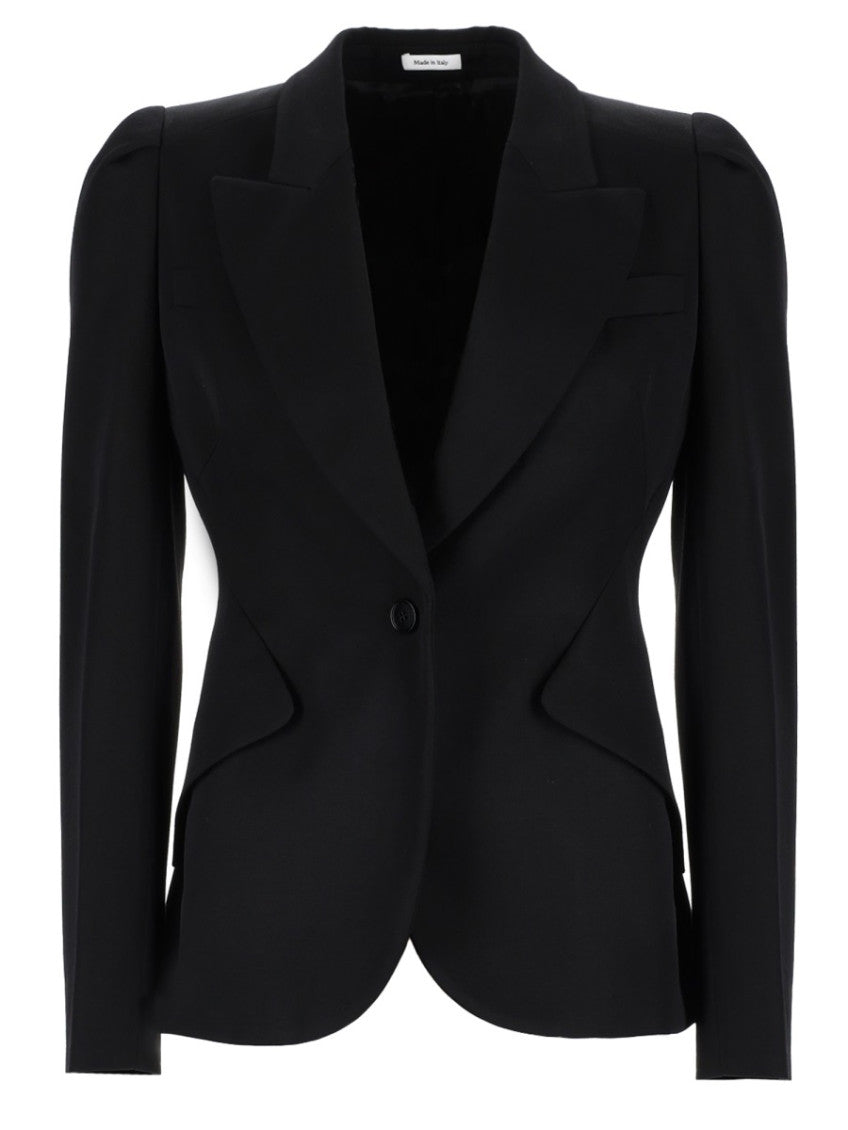 Black Solid Shawl Lapel Jacket 1