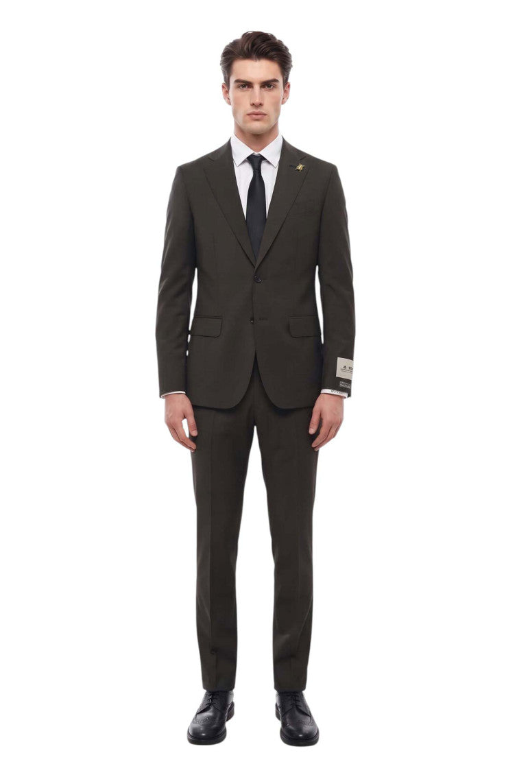 Dark Brown Notched Lapel Suit 1