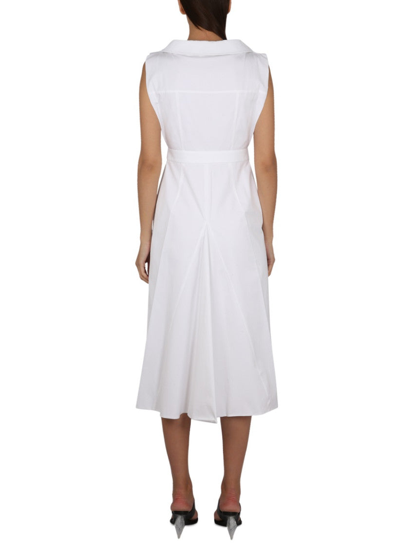 White Solid Shirt Collar Midi Dress 2