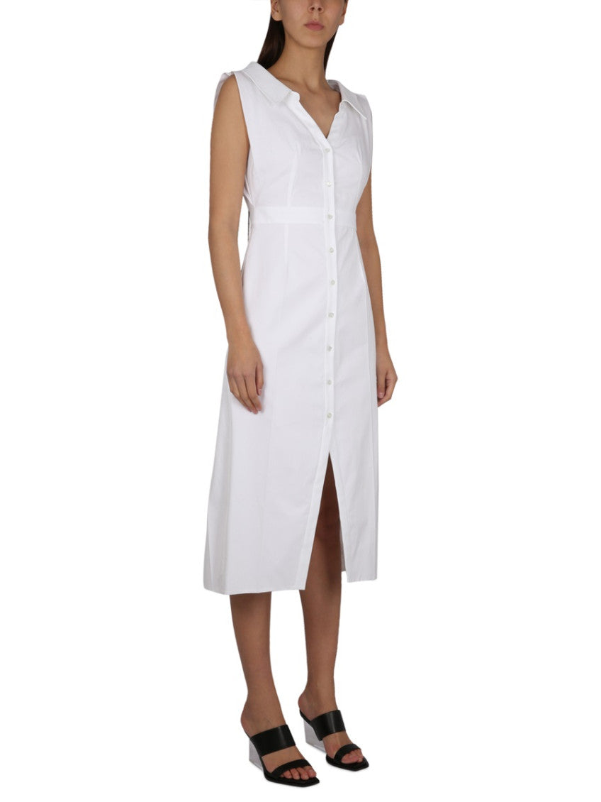 White Solid Shirt Collar Midi Dress 3