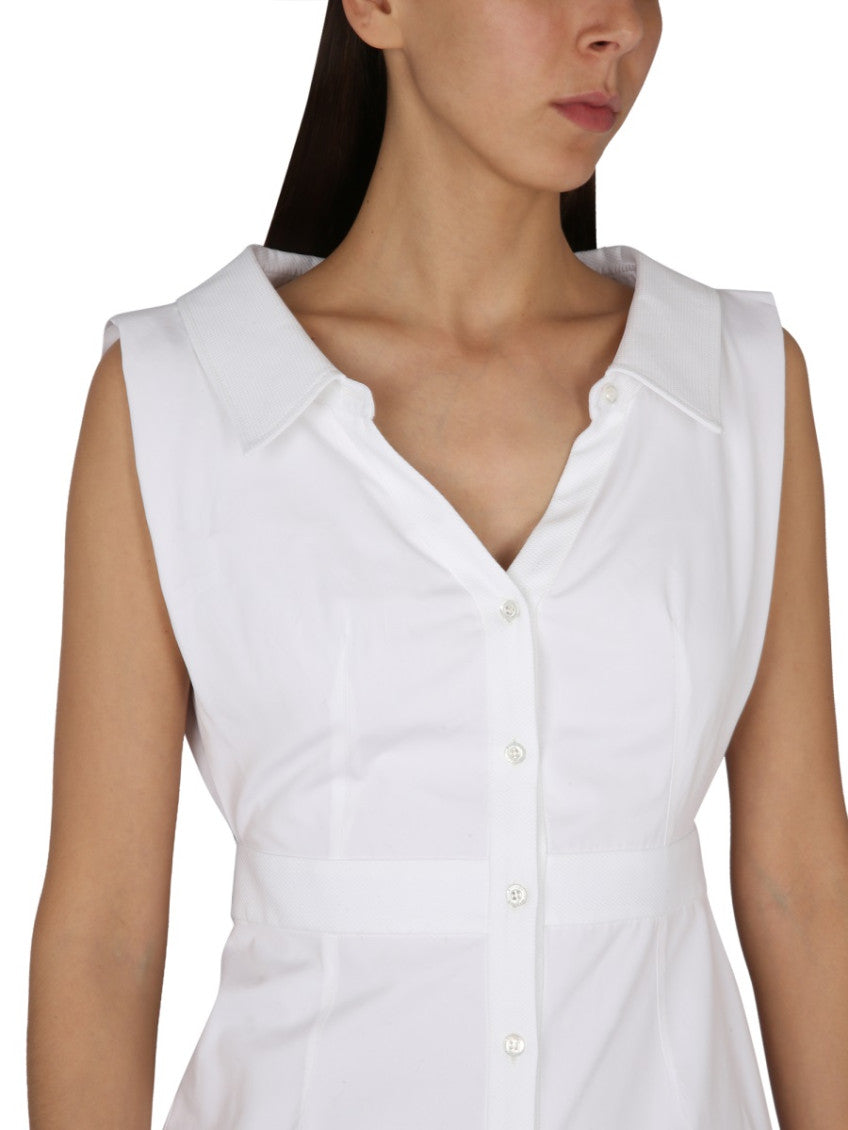 White Solid Shirt Collar Midi Dress 4