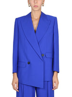 Blue Solid Peaked Lapel Blazer 1