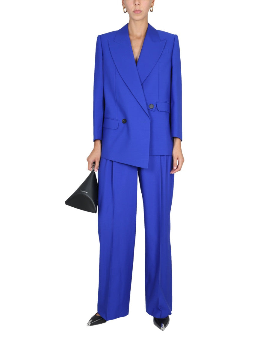 Blue Solid Peaked Lapel Blazer 2