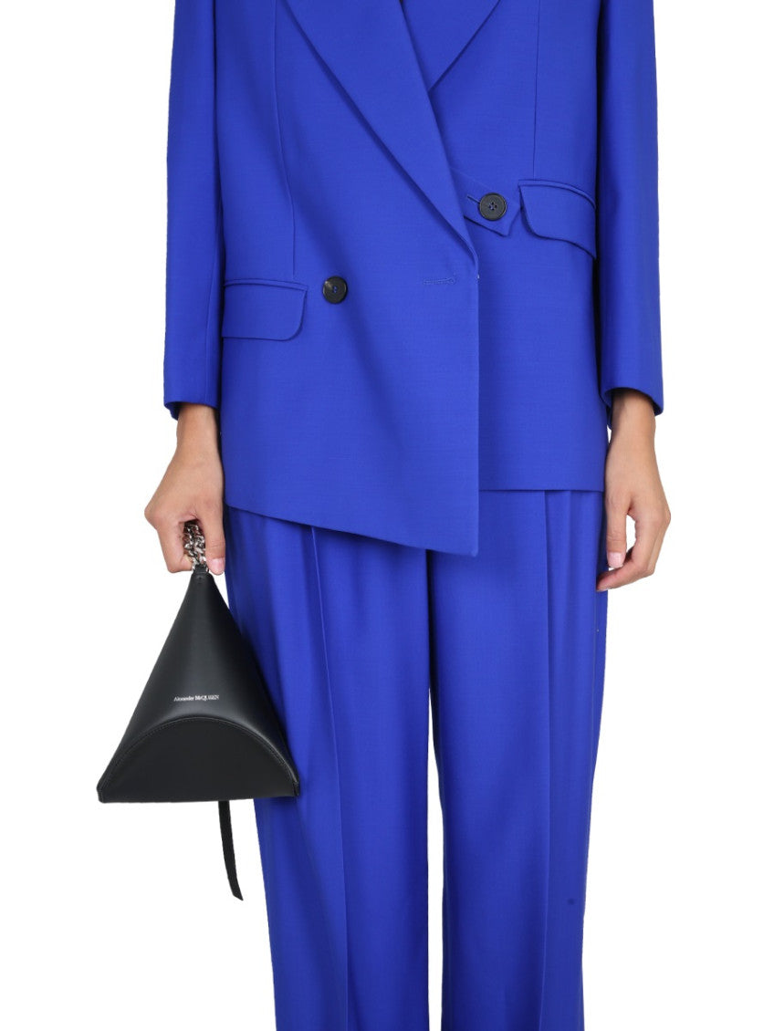 Blue Solid Peaked Lapel Blazer 4