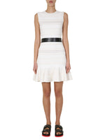 White Textured Round Neck Mini Dress 1