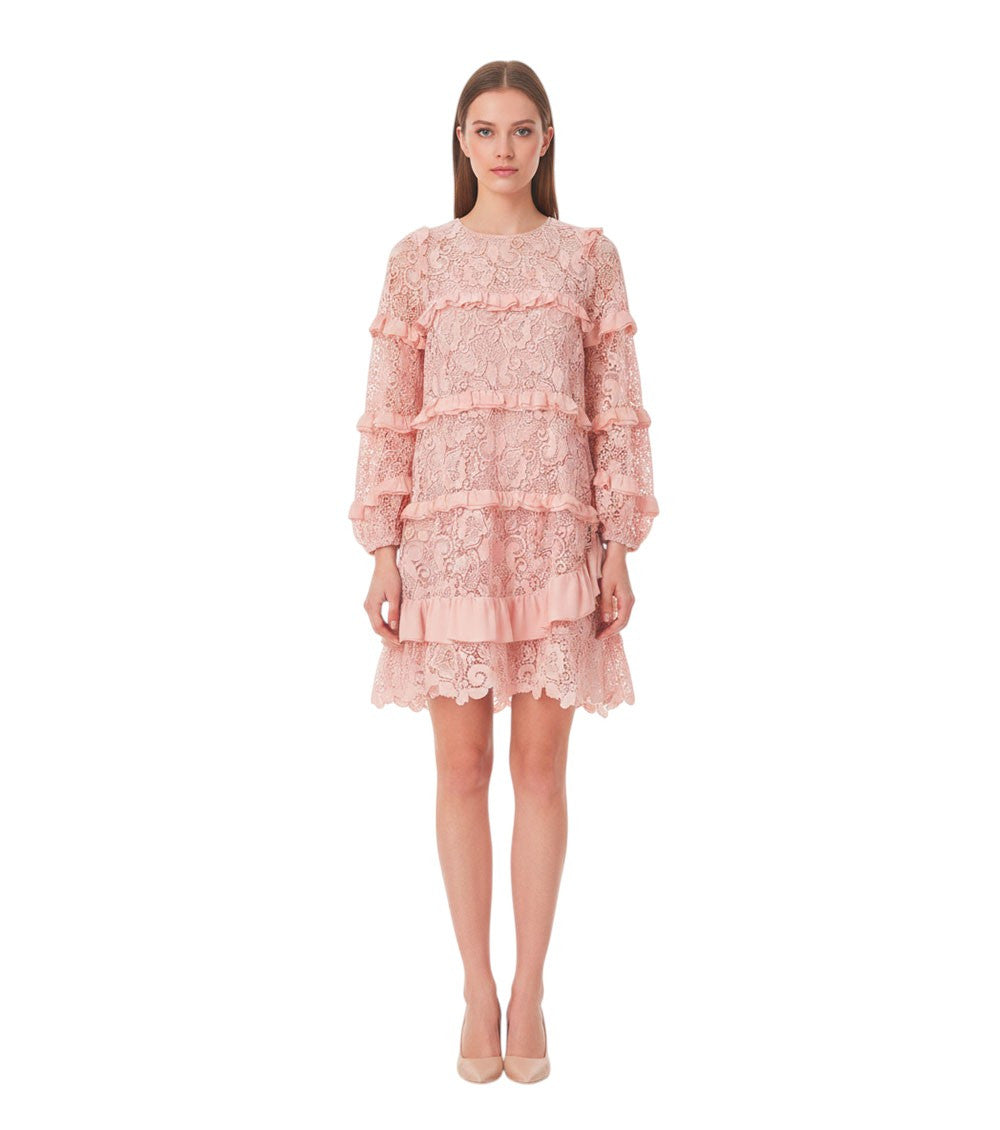 Pink Ruffled Round Neck Mini Dress 1