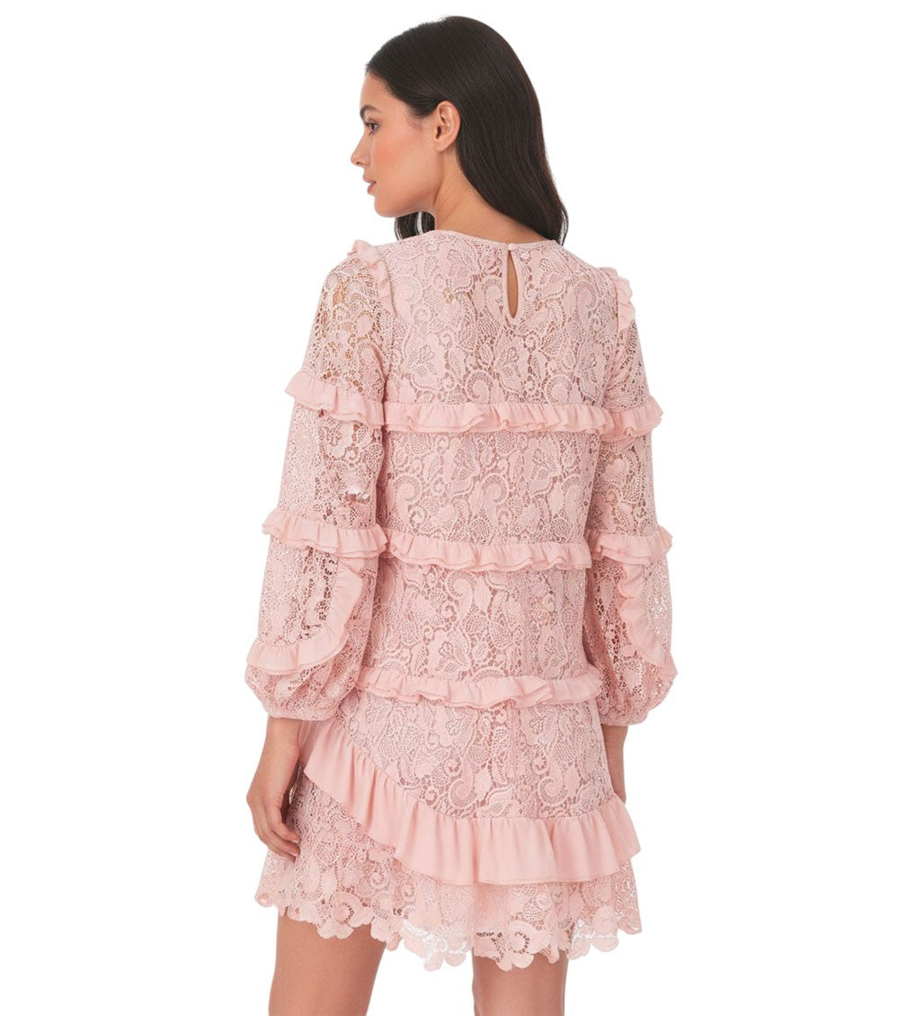 Pink Ruffled Round Neck Mini Dress 2