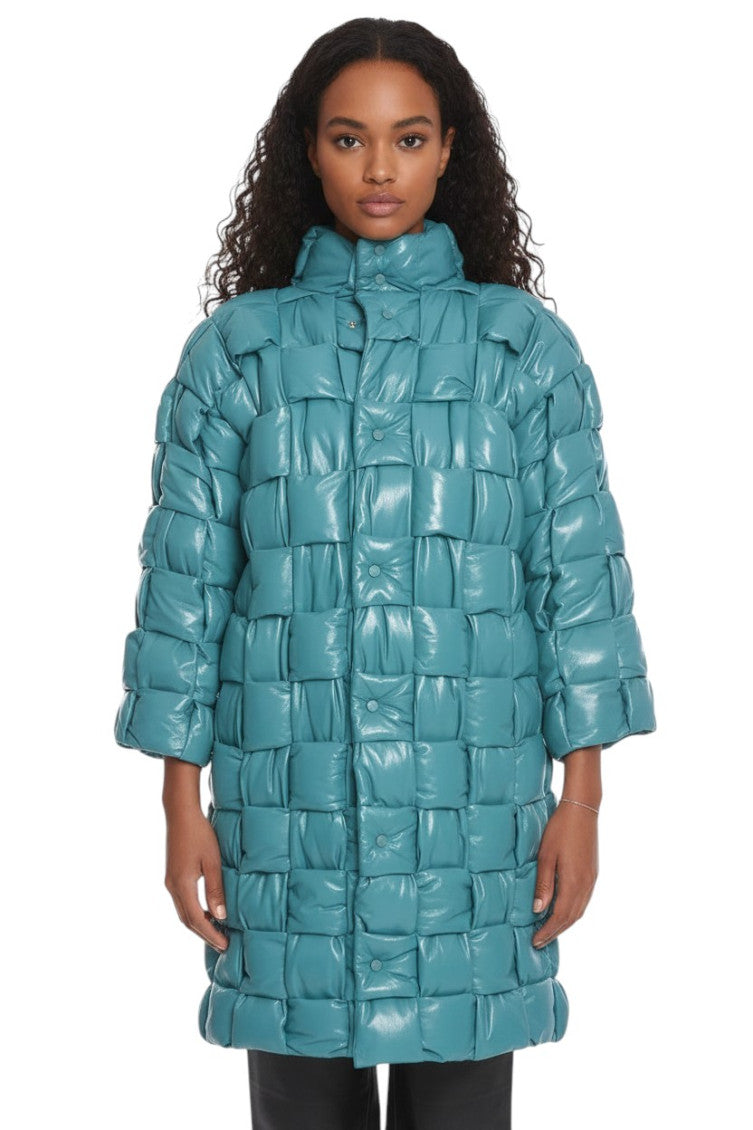 Sky Blue Quilted Mock Collar Jacket 1