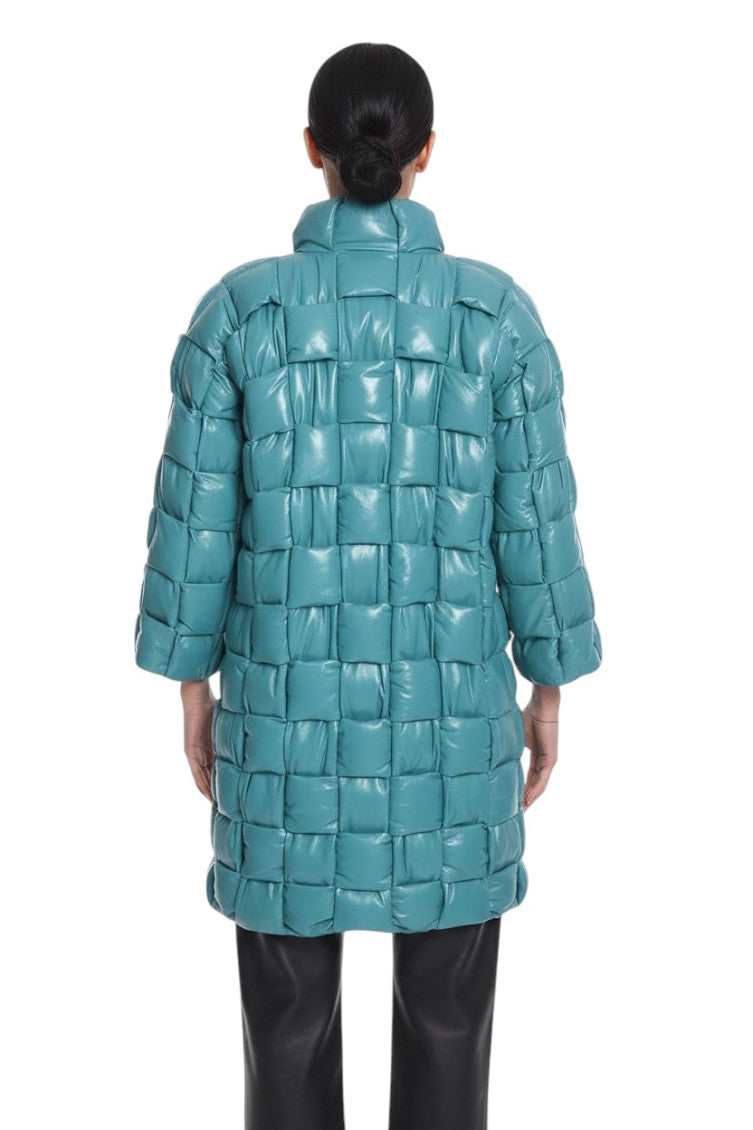 Sky Blue Quilted Mock Collar Jacket 2