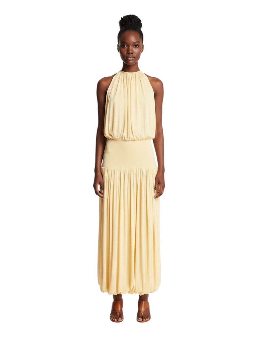 Beige Solid Boat Neck Maxi Dress 2