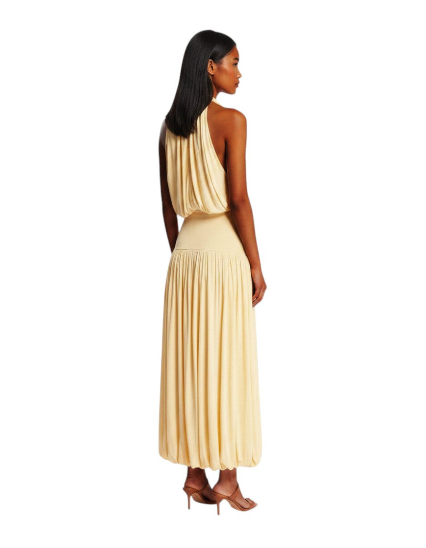 Beige Solid Boat Neck Maxi Dress 3