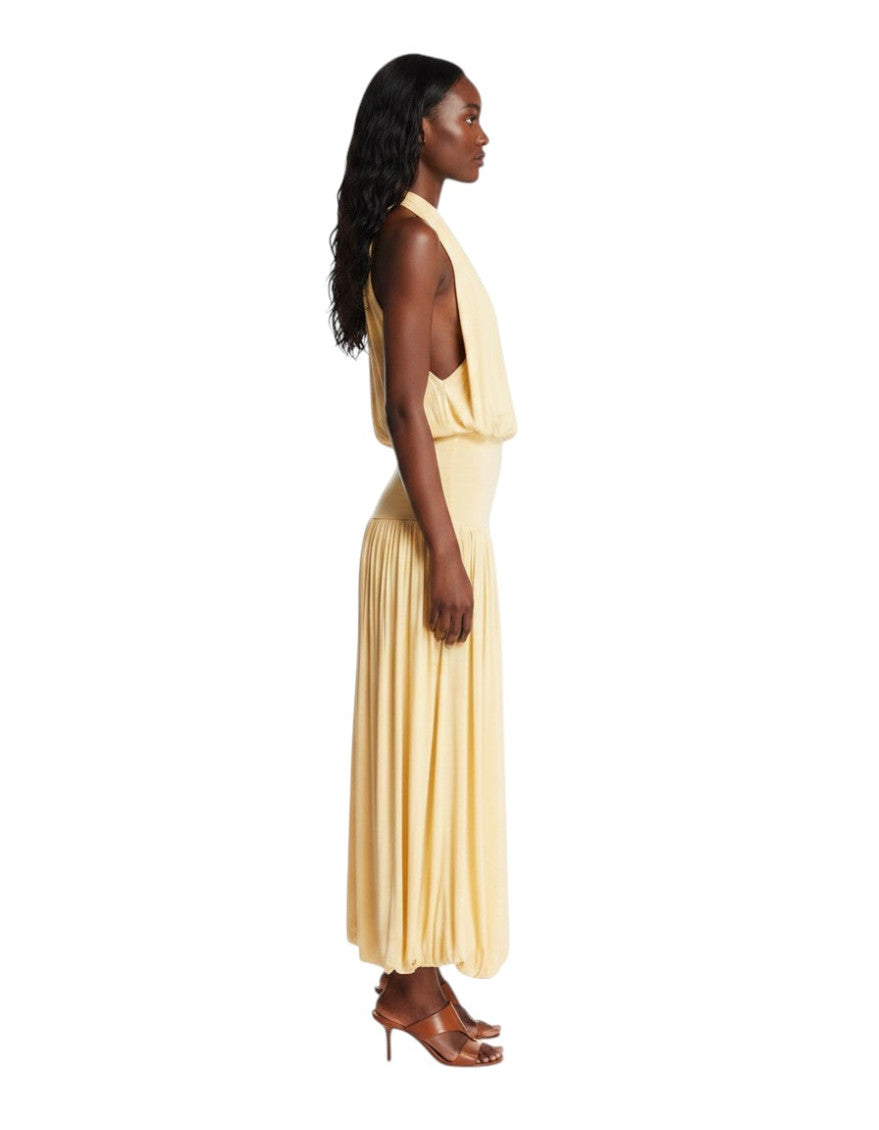 Beige Solid Boat Neck Maxi Dress 4