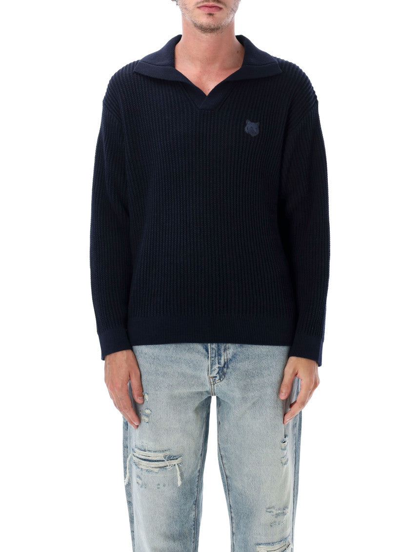 Navy Blue Knitted Polo Sweater 1