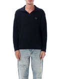 Navy Blue Knitted Polo Sweater 1