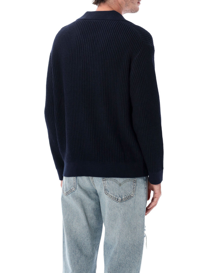 Navy Blue Knitted Polo Sweater 2