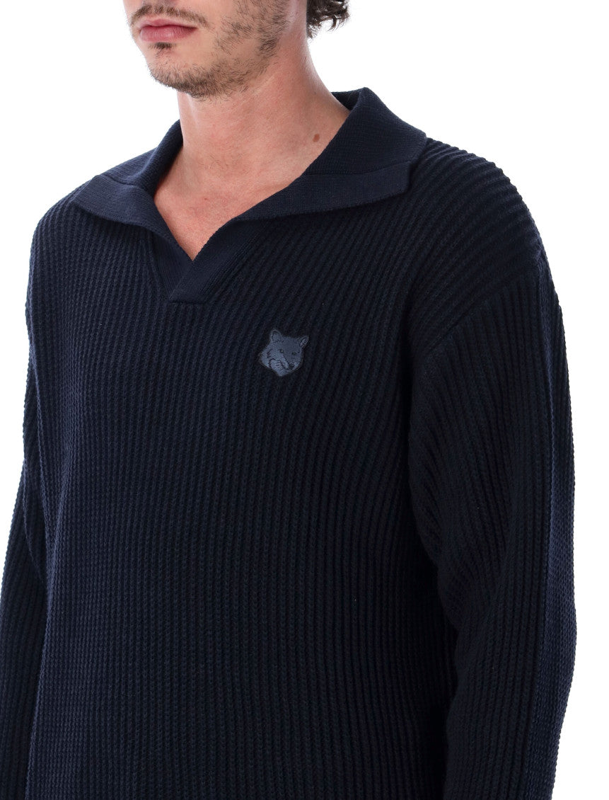 Navy Blue Knitted Polo Sweater 3