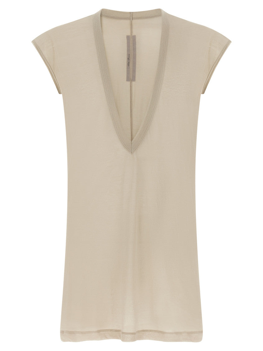 Beige Solid V Neck T-Shirt 1