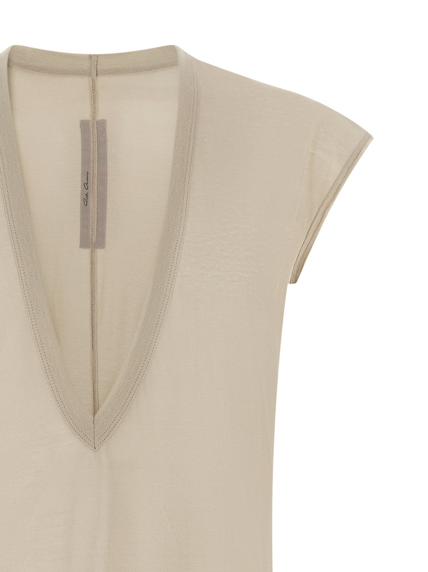 Beige Solid V Neck T-Shirt 3