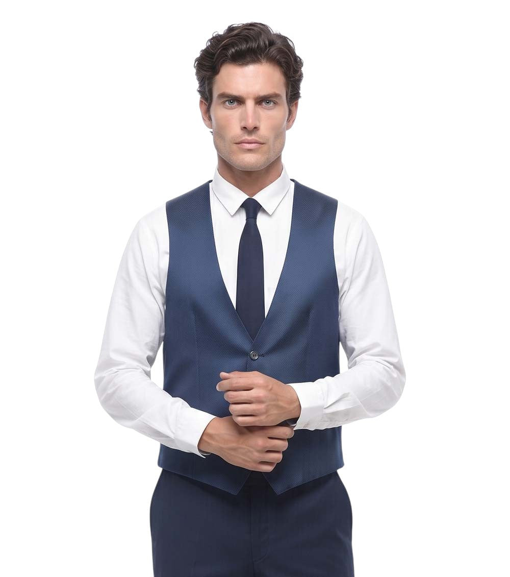 Blue Textured Waistcoat 1
