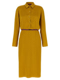 Yellow Jacquard Shirt Collar Midi Dress 1