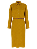Yellow Jacquard Shirt Collar Midi Dress 1