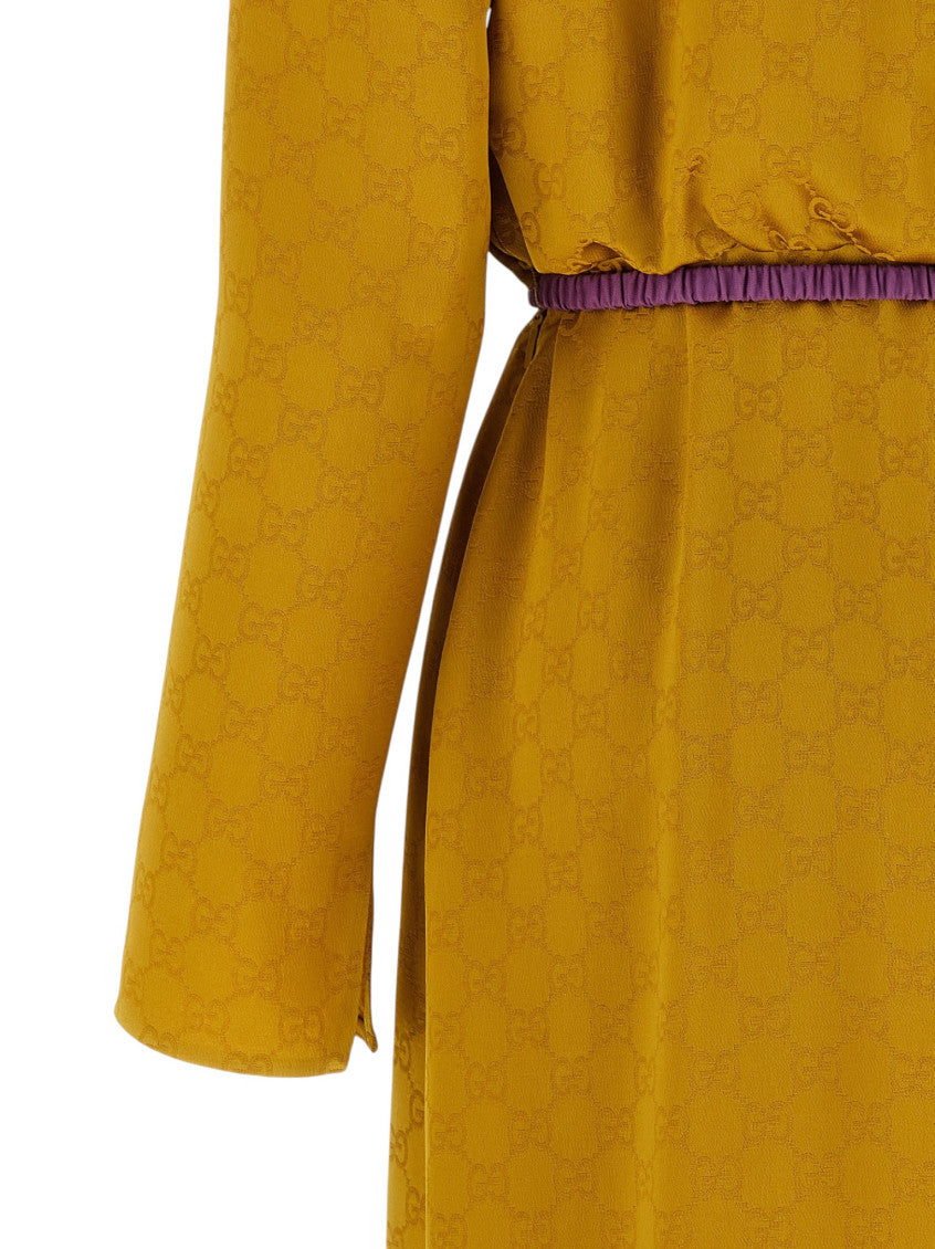 Yellow Jacquard Shirt Collar Midi Dress 6