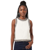 White Embellished Round Neck Top 1