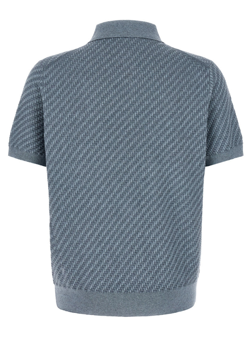Blue Textured Shirt Collar Polo 2