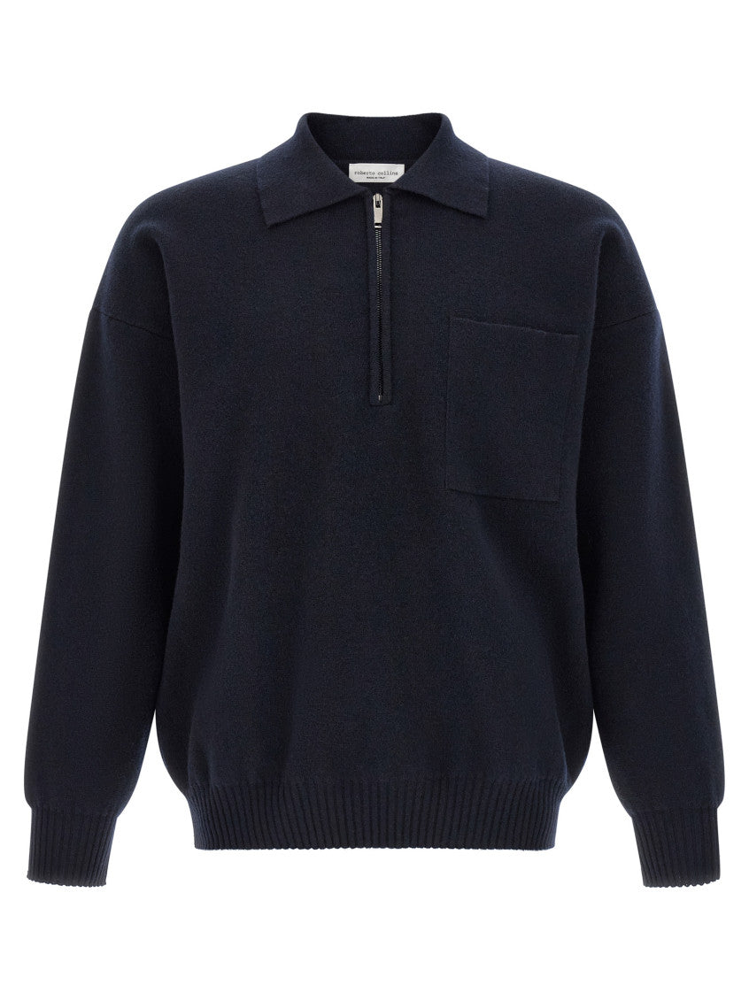 Navy Blue Half Zip Polo 1