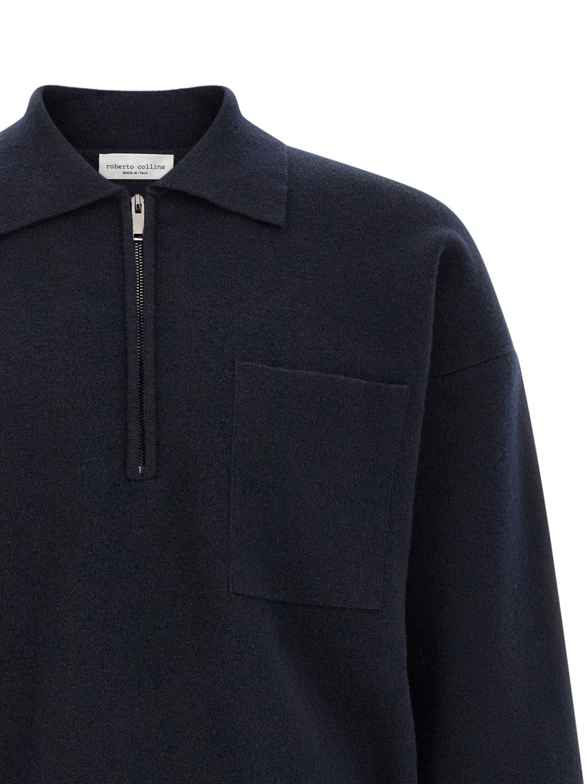 Navy Blue Half Zip Polo 3