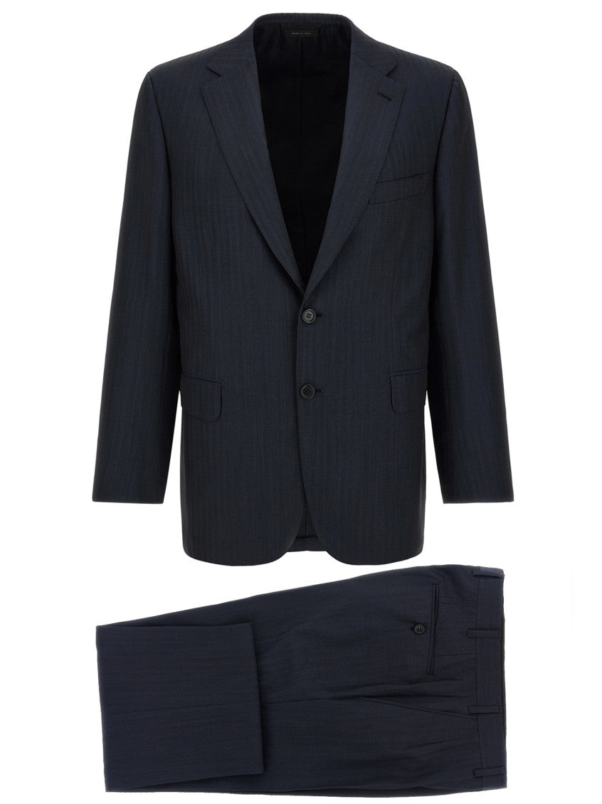 Navy Blue Notched Lapel Suit 1