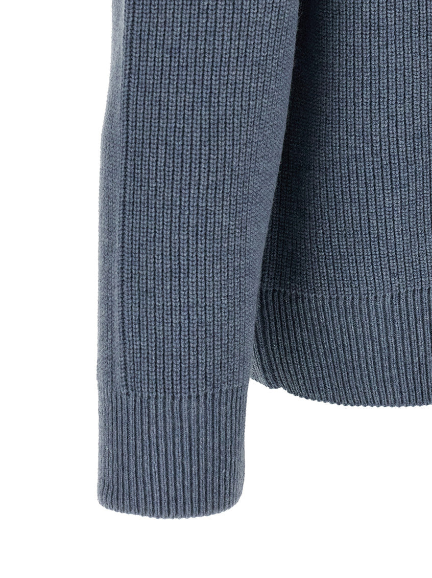 Blue Half Zip Knitted Sweater 4