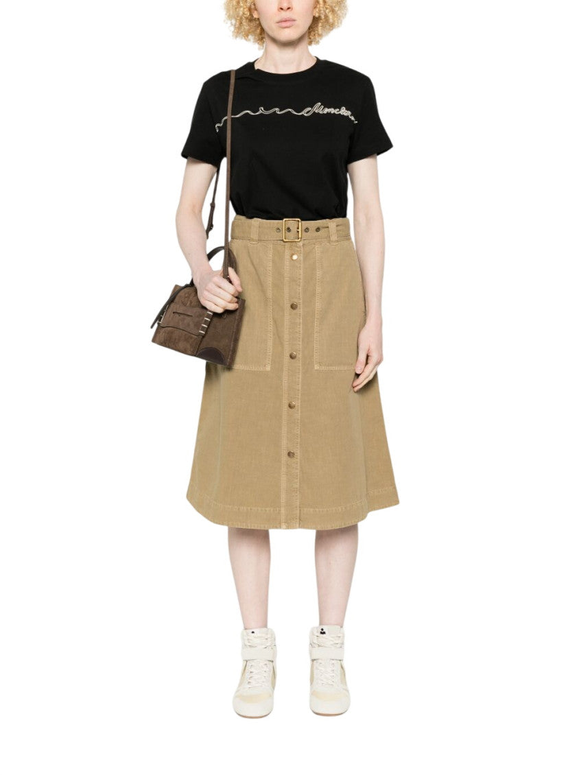 Beige Solid Midi Skirt 2