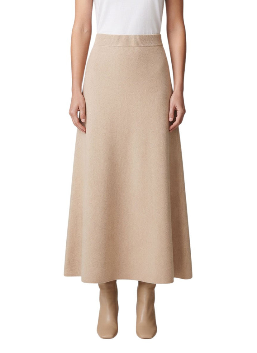 Beige Solid Midi Skirt 1