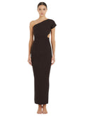 Brown Solid One Shoulder Maxi Dress 1