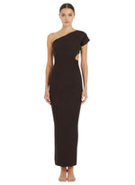 Brown Solid One Shoulder Maxi Dress 1