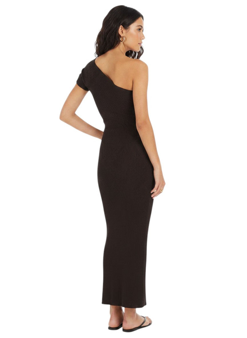 Brown Solid One Shoulder Maxi Dress 2