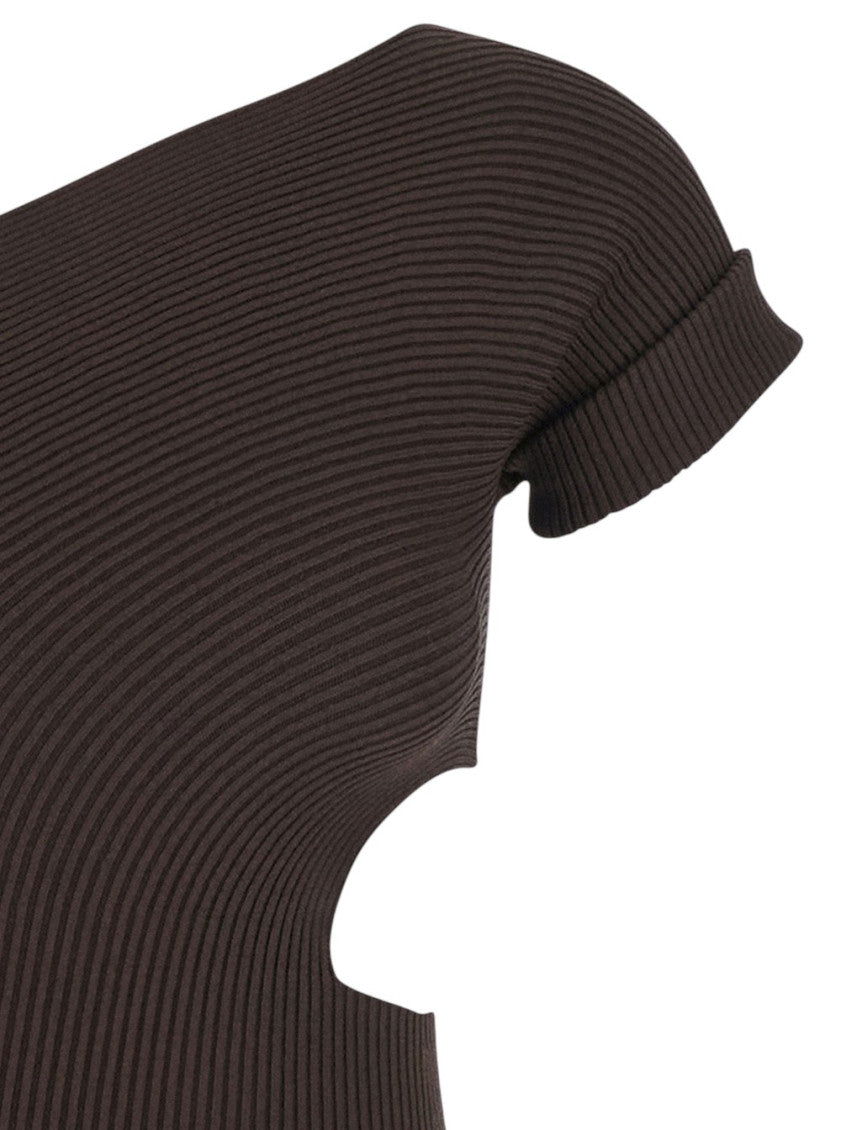 Brown Solid One Shoulder Maxi Dress 3