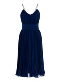 Blue Pleated V Neck Midi Dress 1