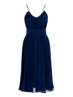 Blue Pleated V Neck Midi Dress 1